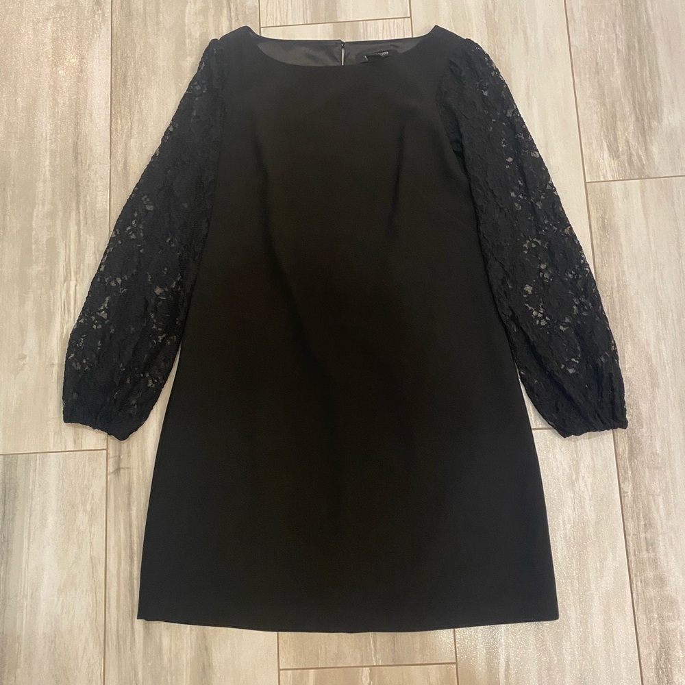 White House Black Market Elegant Black Dress with Lace Statement Sleeves 4